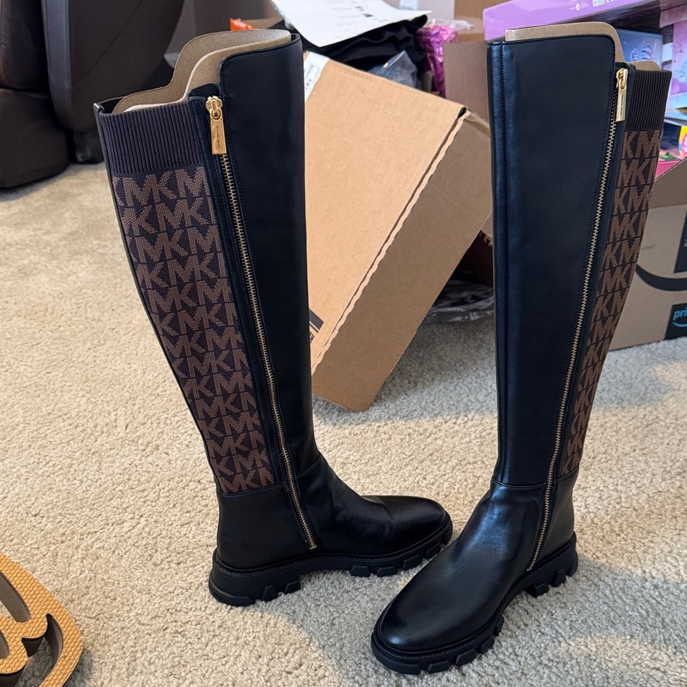 Michael Kors Black and Brown Over the Knee Boots